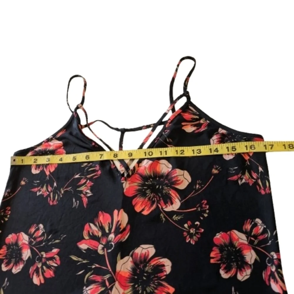 Free People Black Pink Floral Print Strappy Top Camisole V-neck Coquette